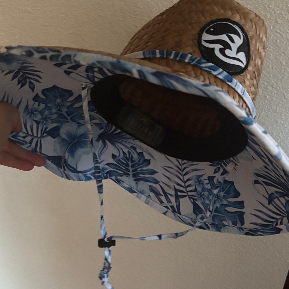 Woven Straw Hat with Blue Trim - Picture 3 of 3